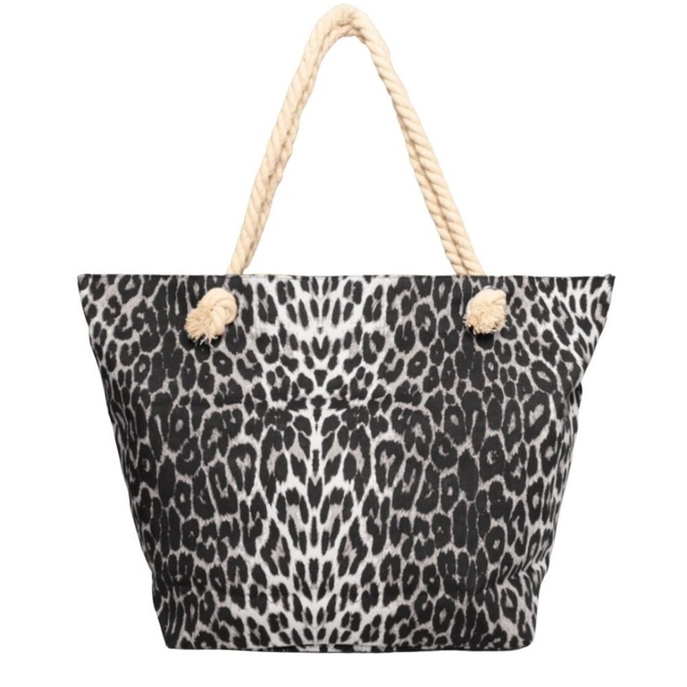 Leopard Tote Bag Printed Fully Lined Rope Handle Available in Black Only